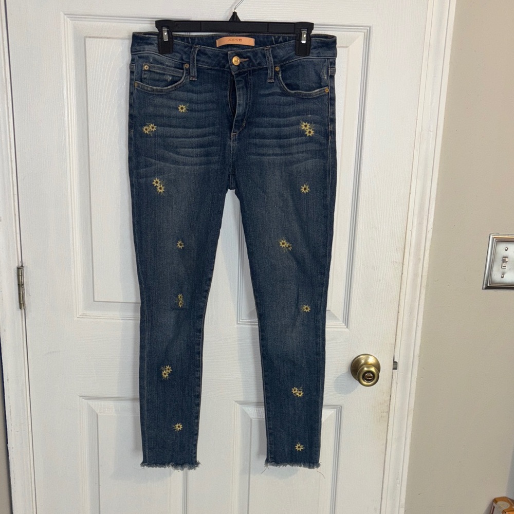 Joe's Jeans Dark Blue Cropped Jeans with Yellow Floral Accents